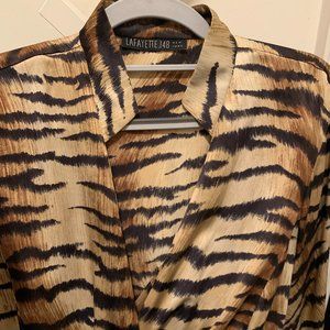 Lafayette 148 Silk Tiger Animal Print Wrap Blouse Size 10